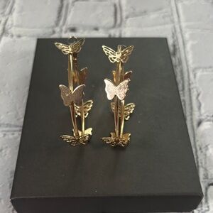 Gold Tone Butterfly Hoop Earrings